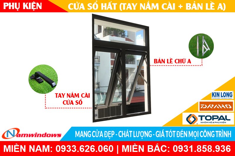 Cửa sổ mở hất sử dụng phụ kiện bản lề chữ A