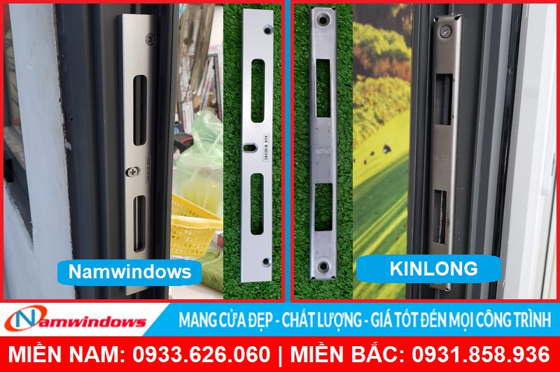 Sự khác nhau rõ rệt về thẩm mỹ và sự đồng bộ giữa linh kiện của Namwindows và hãng Kinlong