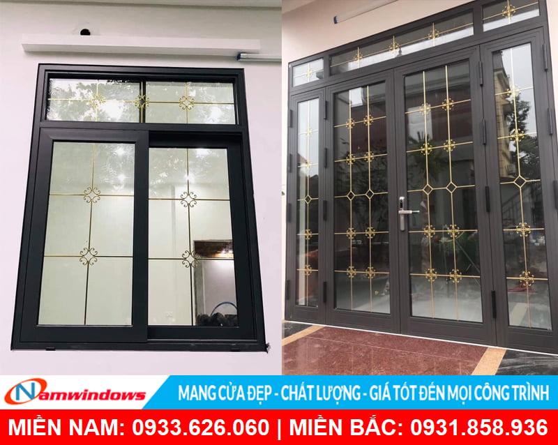 Cửa nhôm kính hộp chia nan trang trí