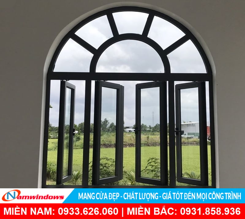 Cửa sổ 4 cánh vòm nhôm xingfa