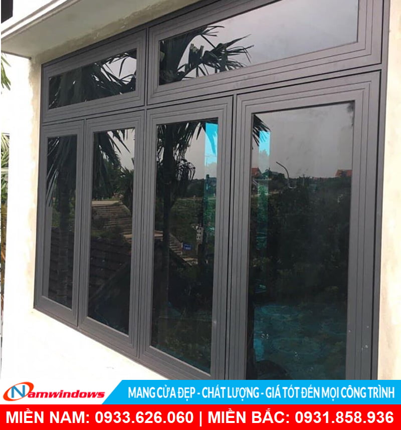 Cửa sổ 4 cánh mở quay nhôm xingfa màu đen tuyền
