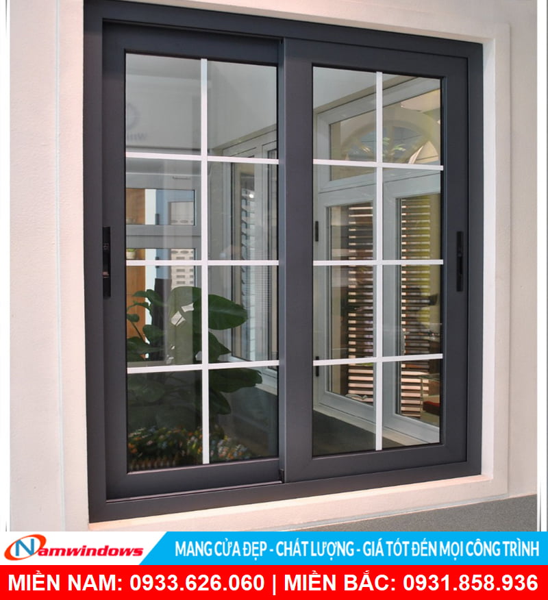 Mẫu cửa sổ 2 cánh có nan nhôm trang trí