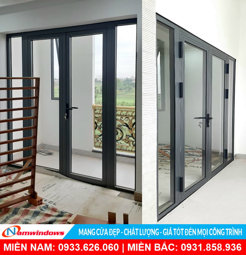 Mẫu cửa đi 2 cánh xingfa kết hợp vách cố định, phụ kiện HMA