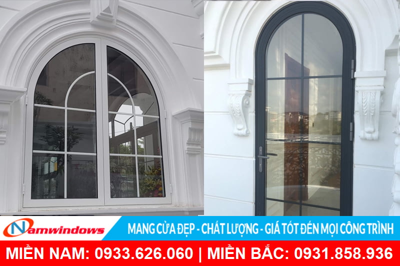 Mẫu cửa nhôm xingfa uốn vòm nguyên cánh cửa