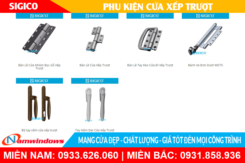 Phụ kiện sigico cho cửa nhôm xếp trượt