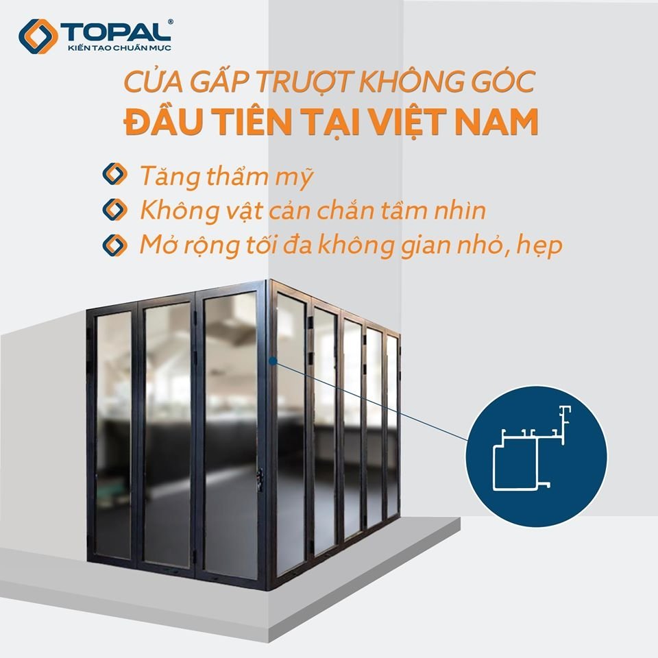 Cửa gấp trượt không góc Topal Prima