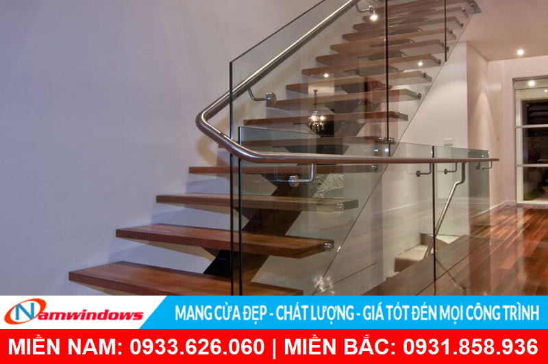 Lan can kính tay vịn Inox