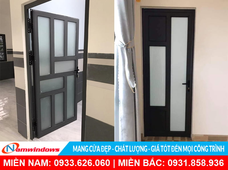 Mẫu cửa nhôm phòng ngủ chia đố, pano nhôm kính mờ