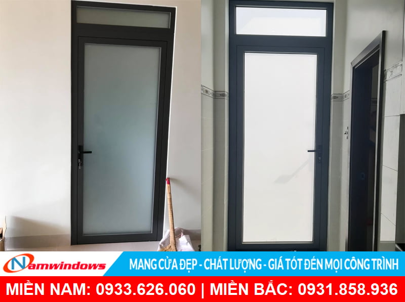 Mẫu cửa nhôm kính mờ có ô fix