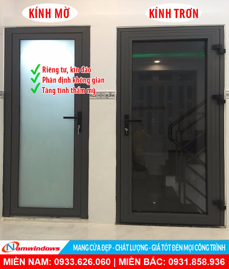 So sánh cửa nhôm kính mờ và kính trơn trong suốt
