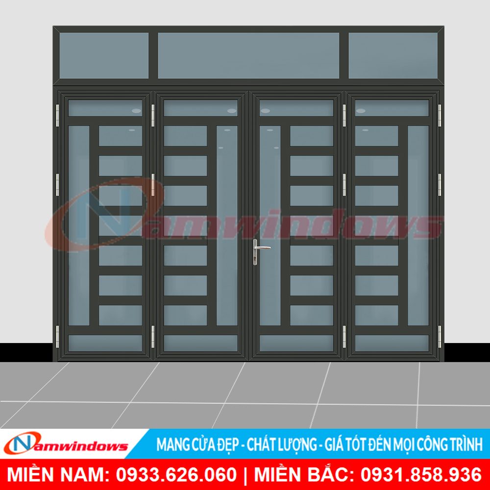 Mẫu chia ô chống trộm cho cửa chính 4 cánh xingfa