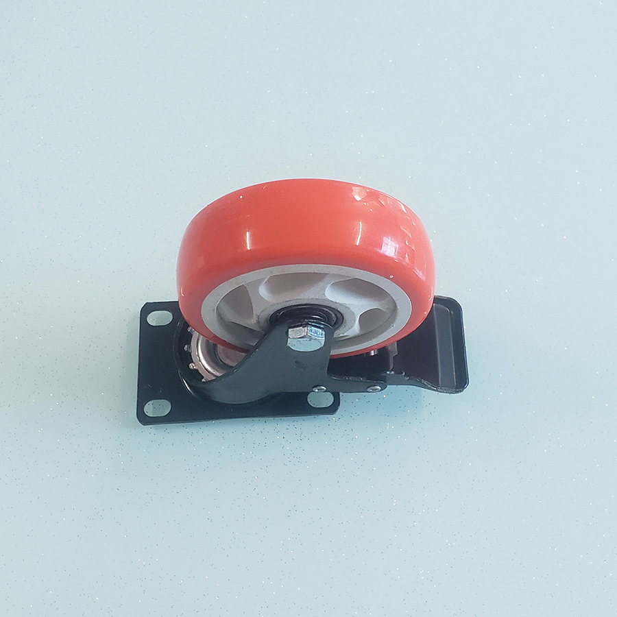 Bánh xe đẩy nhựa PVC đỏ BXD082 xoay khóa kép