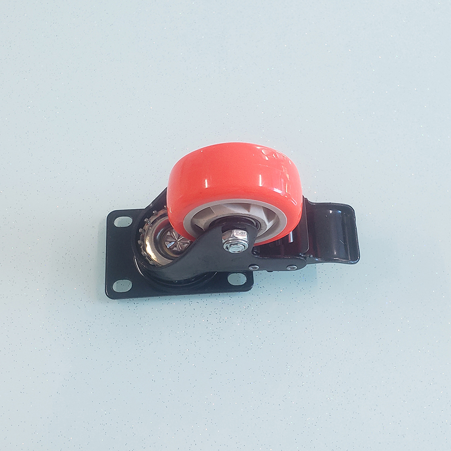 Bánh xe đẩy nhựa PVC đỏ BXD082 xoay khóa kép - Ảnh 4