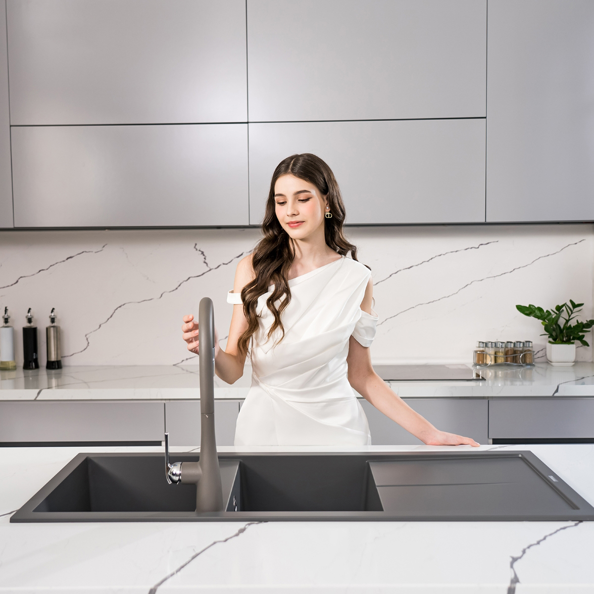 Bộ bồn rửa chén Konox Livello Smart 1160 Grey - Ảnh 4
