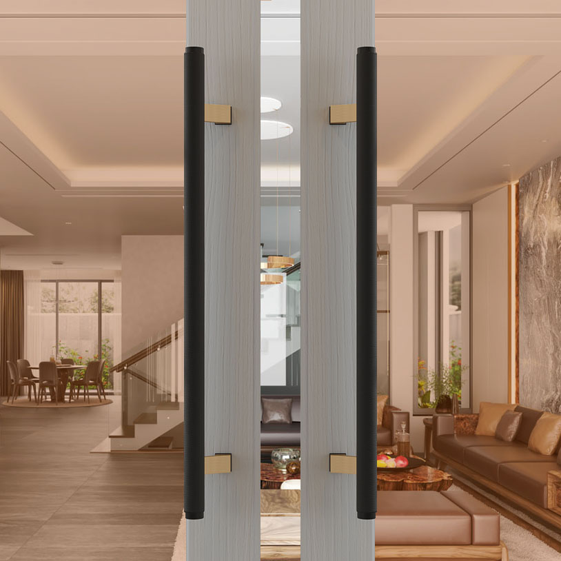 Tay nắm cửa TN051 nhôm đặc ø32 caro đen mờ