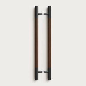 Tay nắm cửa TN115 đầu inox đen mờ, thân gỗ óc chó ø38