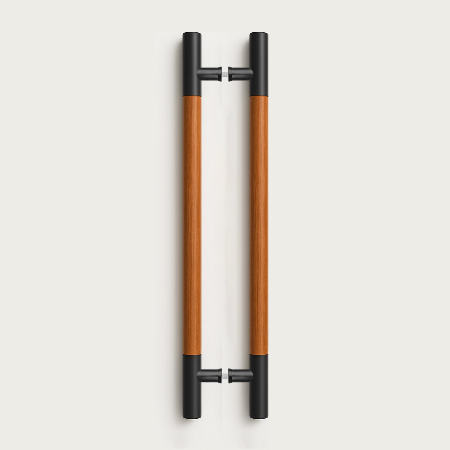 Tay nắm cửa TN116 đầu inox đen mờ, thân gỗ gõ đỏ ø38