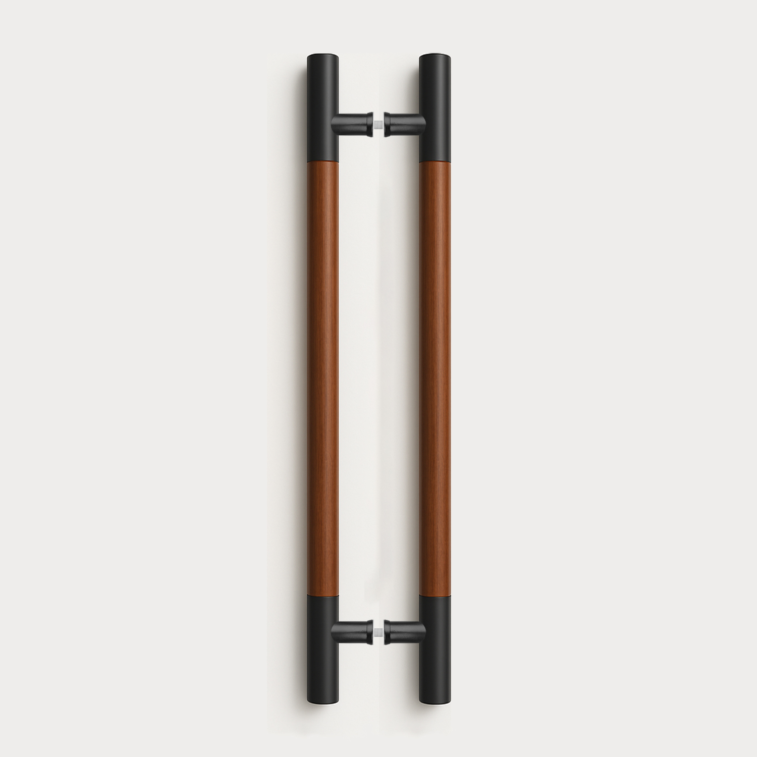 Tay nắm cửa TN117 đầu inox đen mờ, thân gỗ căm xe ø38
