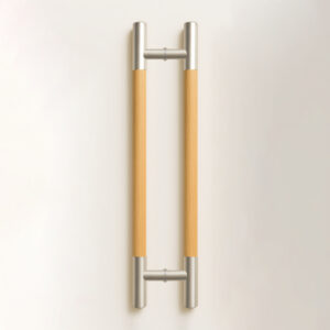 Tay nắm cửa TN126 đầu inox xước mờ, thân gỗ sồi ø38
