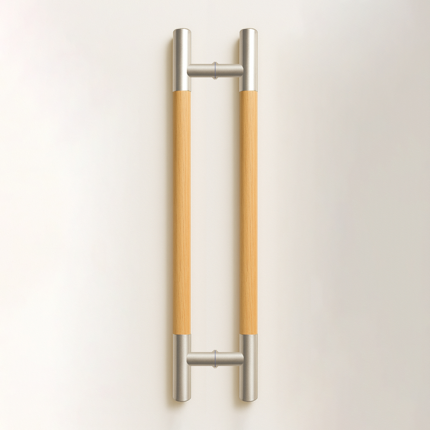 Tay nắm cửa TN126 đầu inox xước mờ, thân gỗ sồi ø38