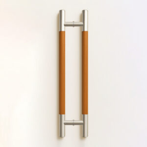 Tay nắm cửa TN127 đầu inox xước mờ, thân gỗ căm xe ø38