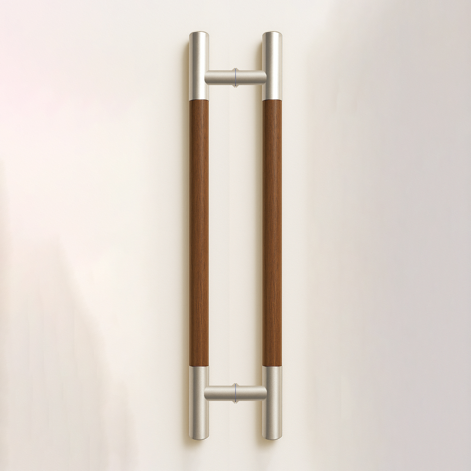 Tay nắm cửa TN129 đầu inox xước mờ, thân gỗ óc chó ø38
