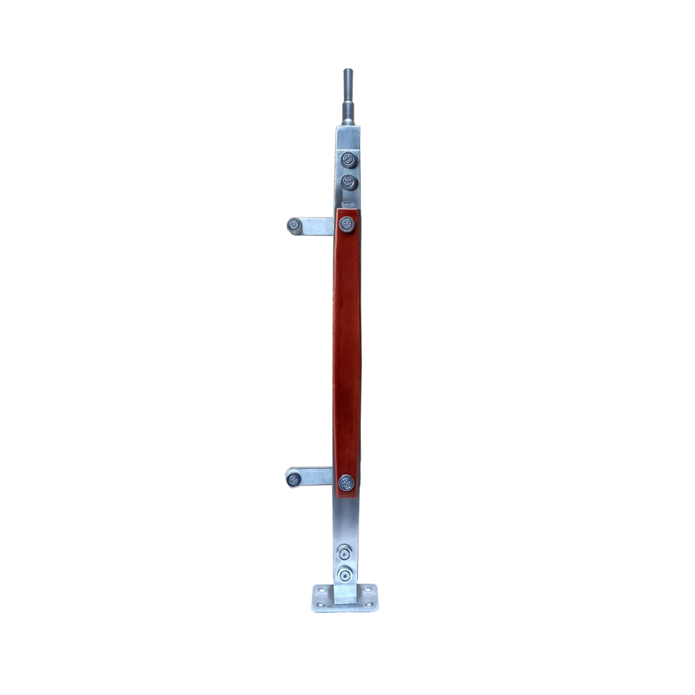 Trụ cầu thang kính TLC008-002 Inox 304 ốp gỗ đế mặt