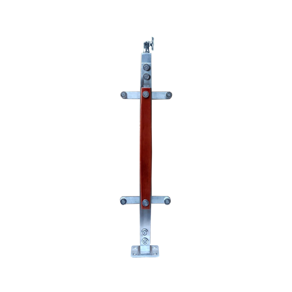 Trụ cầu thang kính TLC008-003 Inox 304 ốp gỗ đế mặt