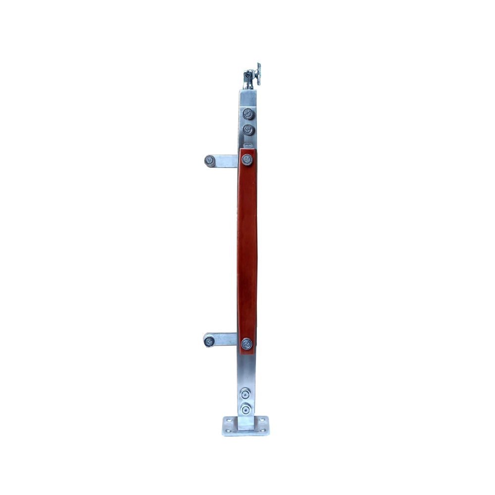Trụ cầu thang kính TLC008-004 Inox 304 ốp gỗ đế mặt