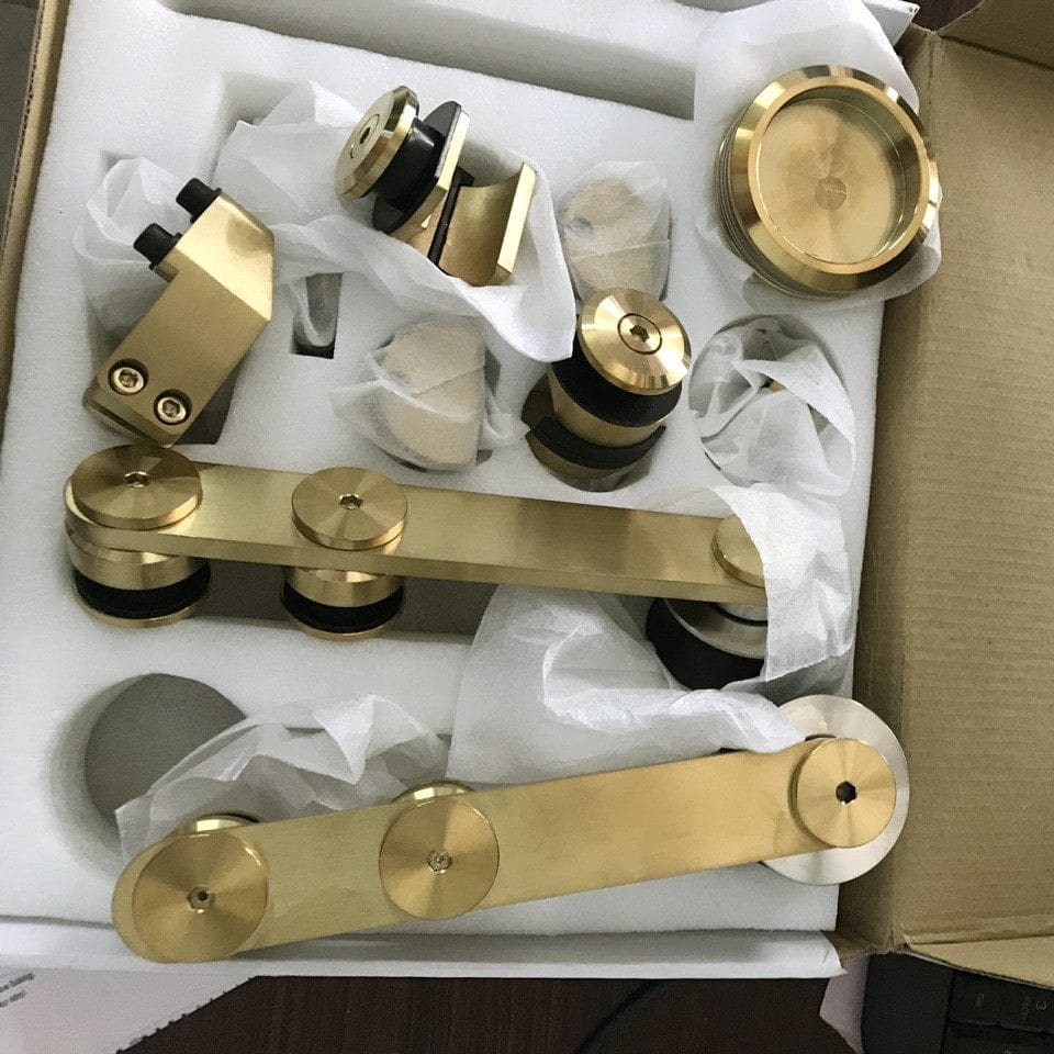 Bánh xe đơn cửa lùa kính ray Ø25 VVP vàng bóng - Ảnh 4