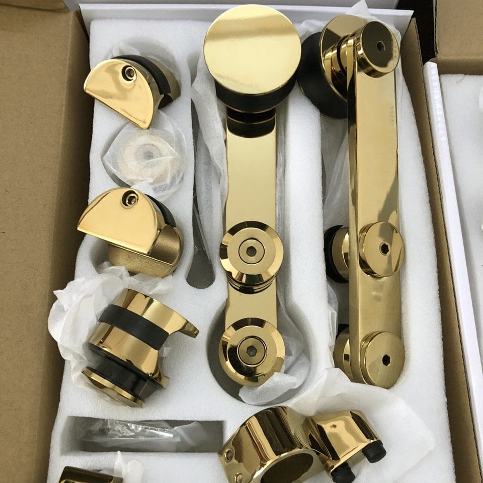 Bánh xe đơn cửa lùa kính ray Ø25 VVP vàng bóng - Ảnh 2