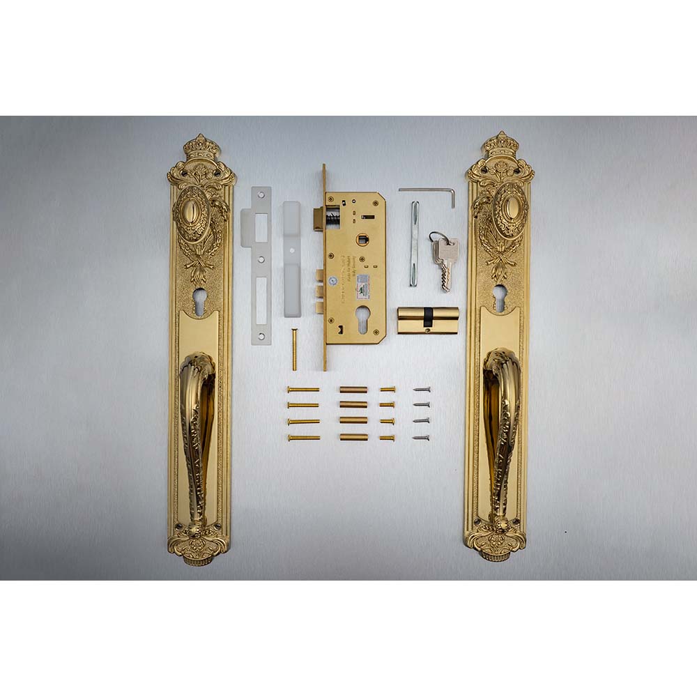 Khóa cửa gỗ đại sảnh đồng thau HC8524 PVD Gold dài 505 - Ảnh 5
