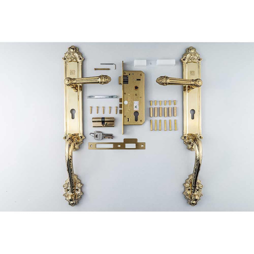 Khóa cửa gỗ đại sảnh đồng thau HC8526 PVD Gold dài 590 - Ảnh 5