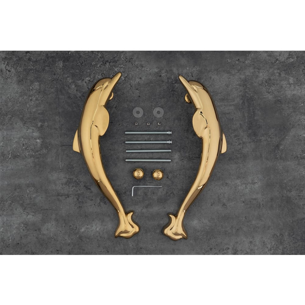 Tay nắm cửa gỗ đại sảnh đồng thau DOLPHIN PVD Gold dài 368 - Ảnh 4