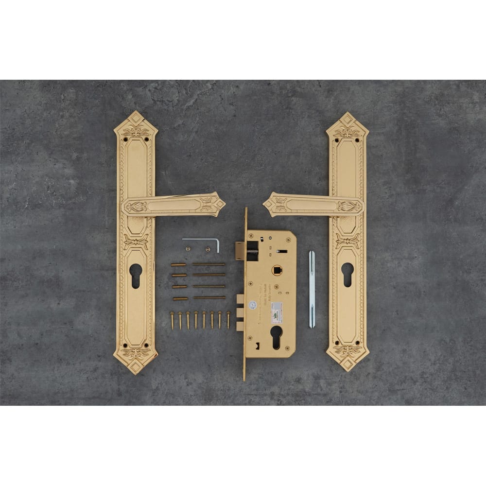 Khóa cửa gỗ đại đồng thau HC85 KING PVD Gold dài 370 - Ảnh 5