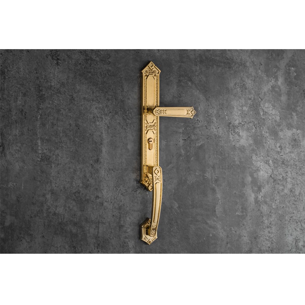Khóa cửa gỗ đại sảnh đồng thau HC85 KING PVD Gold dài 520 - Ảnh 2