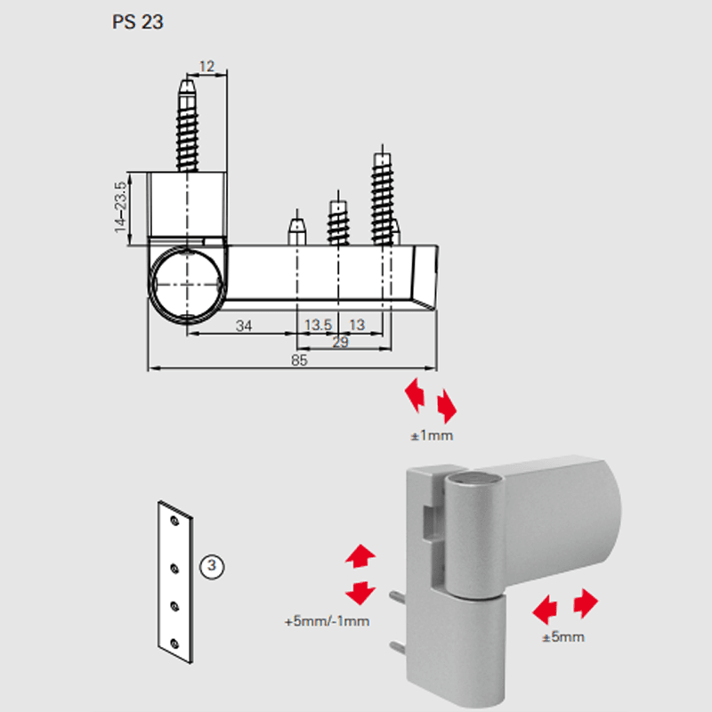 Bản lề 3D Roto PS23 80kg cửa nhựa lõi thép uPVC - Ảnh 6