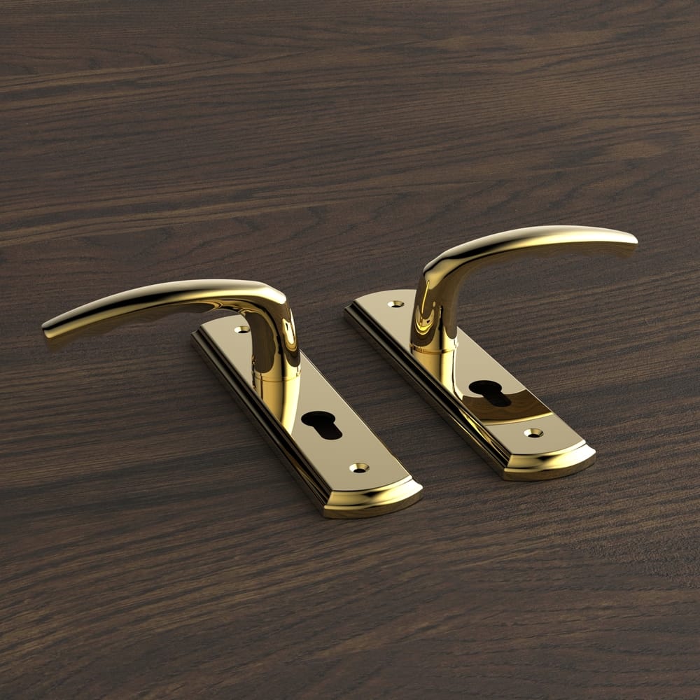 Bộ khóa tay nắm đồng thau HC 5866 PVD Gold dài 210 - Ảnh 4