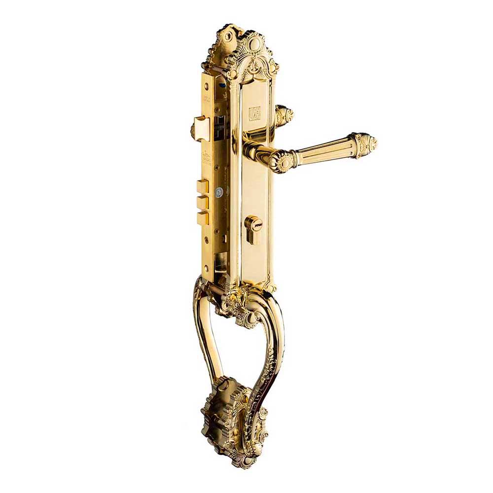 Khóa cửa gỗ đại sảnh đồng thau HC8526 PVD Gold dài 590 - Ảnh 2