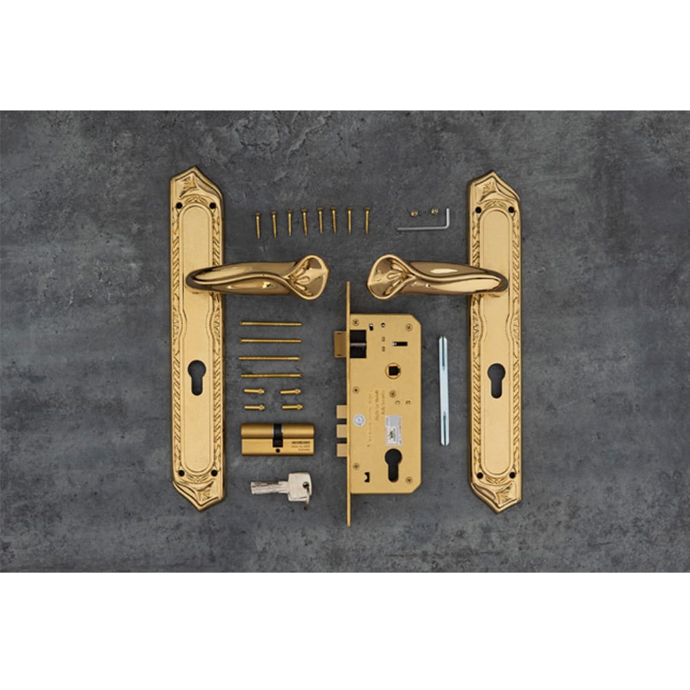 Khóa cửa gỗ đại đồng thau HC85 QUEEN PVD Gold dài 370 - Ảnh 4