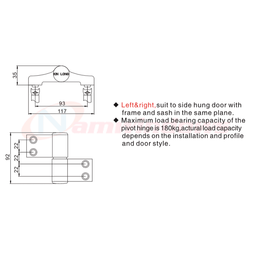 Bản lề 3D Kinlong LHD93A cánh cánh màu đen, trắng xám - Ảnh 7