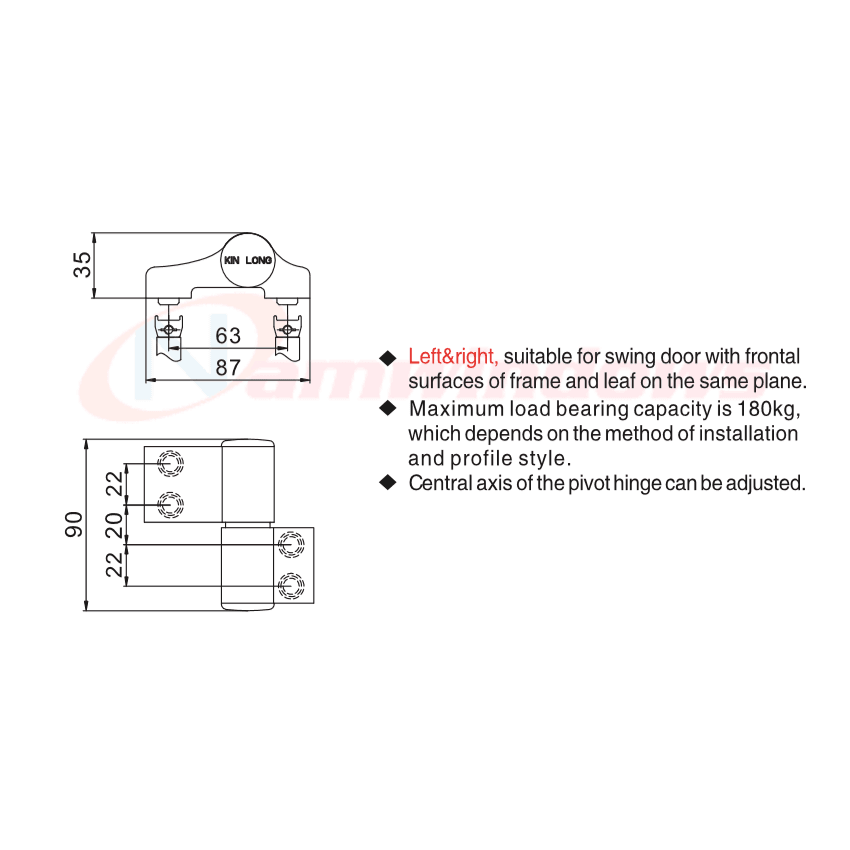 Bản lề 3D Kinlong LHD63 khung cánh màu trắng, đen, xám - Ảnh 6